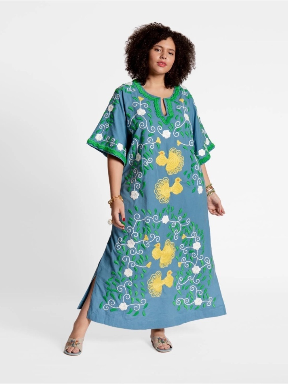 🦚 Frances Valentine Embroidered Caftan Maxi Dress - Size 18 🦚